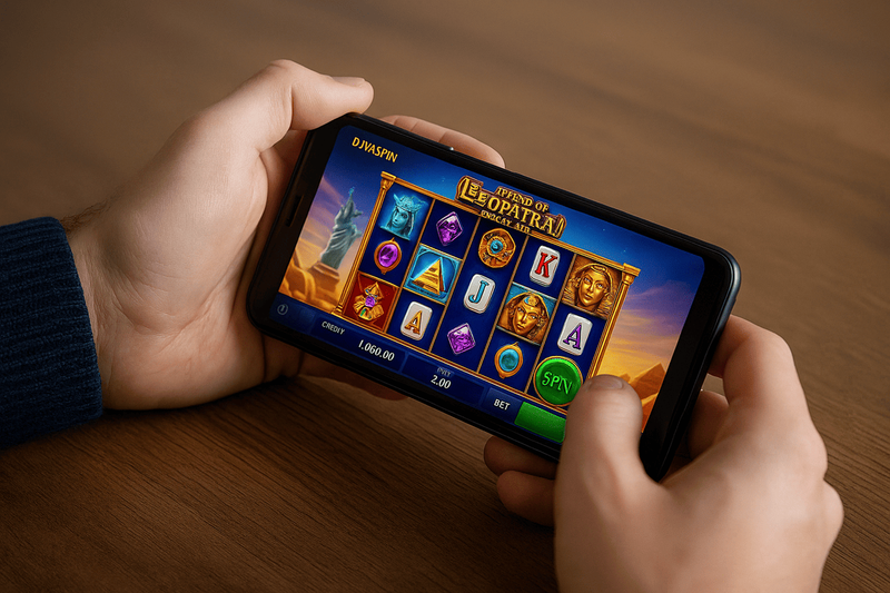 Spieler nutzt Smartphone, um mobilen Slot bei Divaspin Casino zu spielen